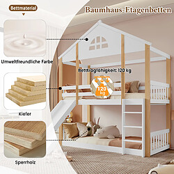 Blossom Paris Lit superposé enfant avec fenêtre unique, toboggan, échelle et protection, cadre bois, blanc et bois, 90x200 cm pas cher