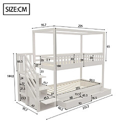 Avis modfu Lit superposé 90x200 cm avec barrière et échelle, en bois, blanc