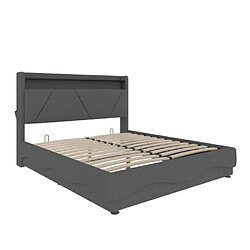 modfu Lit coffre 160x200 cm avec LED, étagères et USB, en velours, gris foncé pas cher