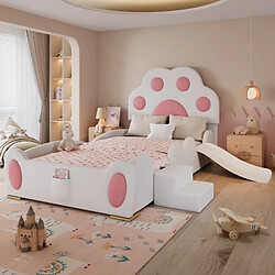 Avis Blossom Paris Lit capitonné enfant tête de lit patte de chat avec toboggan et petite échelle, PU, blanc et rose, 90x200 cm