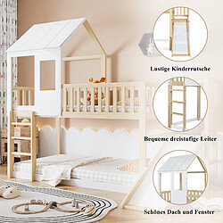 Blossom Paris Lit superposé maison avec échelle et toboggan, protection anti-chute, pin, bois et blanc (90x200 cm) pas cher