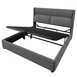 modfu Lit coffre 140x200 cm avec sommier à lattes, en lin, gris pas cher