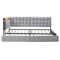 modfu Lit enfant 90x200 cm avec 2 tiroirs et lampe, en velours, gris pas cher