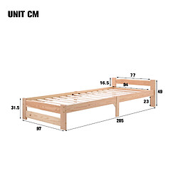 Acheter Blossom Paris Lit pliant en bois naturel avec tête de lit et sommier à lattes, couleur bois (200x90 cm)