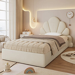 Avis Blossom Paris Lit simple capitonné, tête de lit pétales galbées, design moderne, velours, beige, 90x200 cm