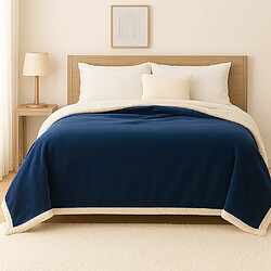 Déco Arts Plaid en sherpa flanelle 480 gsm 200x240 bleu marine