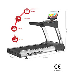 Care Tapis de course professionnel - 25km/h - - CLUB RUNNER écran TFT