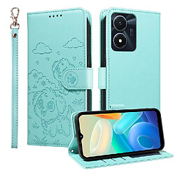 Étui Pour VIVO Y02S Sangle de poignet Supports de fente pour carte Poche Cuir Chien en relief Vert Étui Pour VIVO Y02S Sangle de poignet Supports de fente pour carte Poche Cuir Chien en relief GANGXUN Vert