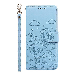 Avis Samsung Galaxy A13 4G Étui Pour/5G Supports de fente pour carte Chien en relief Cuir Poche Sangle de poignet Bleu