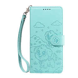 Acheter Étui Pour VIVO Y02S Sangle de poignet Supports de fente pour carte Poche Cuir Chien en relief Vert