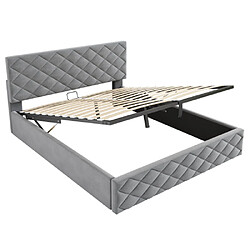 Acheter modfu Lit coffre 140x200 cm avec sommier à lattes, en velours, gris