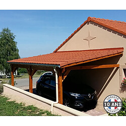 CPBF Carport adossé une pente 500cmx500cm, bois DOUGLAS Français (Charpente en bois-auvent-abri voiture) 25 m². Garantie 10 ans