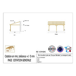 CPBF Carport adossé une pente 400cmx650cm, bois DOUGLAS Français (Charpente en bois-auvent-abri voiture) 26 m². Garantie 10 ans