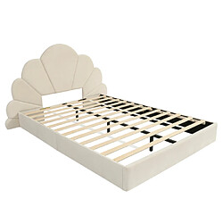 modfu Lit adulte 140x200 cm, en velours, beige pas cher