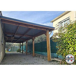 CPBF Carport adossé toit plat 350cmx1250cm, bois DOUGLAS Français (Charpente en bois-auvent-abri voiture) 44 m². Garantie 10 ans