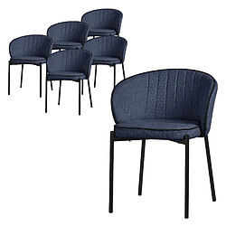 ML-Design Set de 6 chaises de salle à manger bleu foncé assise en tissu et corps en métal