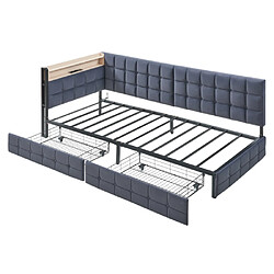 Acheter modfu Lit enfant 90x200 cm avec 2 tiroirs et lampe, en velours, gris foncé
