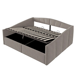 modfu Lit coffre 140x200 cm avec sommier à lattes, en velours, gris pas cher