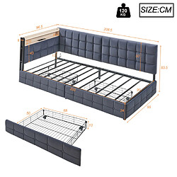 Avis modfu Lit enfant 90x200 cm avec 2 tiroirs et lampe, en velours, gris foncé