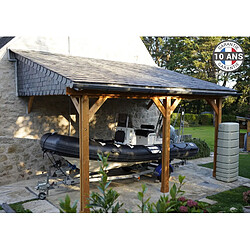 CPBF Carport adossé une pente 350cmx600cm, bois DOUGLAS Français (Charpente en bois-auvent-abri voiture) 21 m². Garantie 10 ans