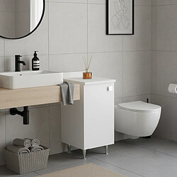 The White Stone Meuble Bas 1 Porte Blanc | Armoire Gain de Place Moderne avec Étagère Réglable | Préassemblé pour Salle de Bain, Buanderie, Entrée, Bureau et Balcon