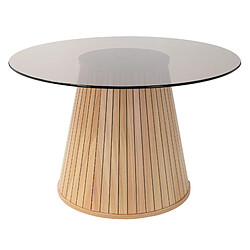 ML-Design Table basse ronde 80 cm plateau en verre aspect bois mobilier pour café et thé