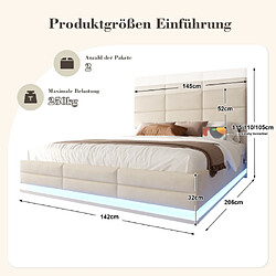 Avis modfu Lit coffre 140x200 cm avec tête de lit réglable et LED, en velours, beige