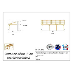 CPBF Carport adossé une pente 350cmx800cm, bois DOUGLAS Français (Charpente en bois-auvent-abri voiture) 28 m². Garantie 10 ans