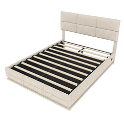Acheter modfu Lit coffre 140x200 cm avec tête de lit réglable et LED, en velours, beige