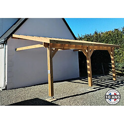 CPBF Carport adossé une pente 300cmx650cm, bois DOUGLAS Français (Charpente en bois-auvent-abri voiture) 20 m². Garantie 10 ans