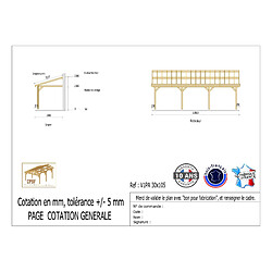 CPBF Carport adossé une pente 300cmx1050cm, bois DOUGLAS Français (Charpente en bois-auvent-abri voiture) 32 m². Garantie 10 ans