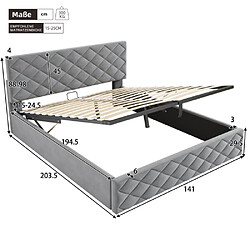 Avis modfu Lit coffre 140x200 cm avec sommier à lattes, en velours, gris