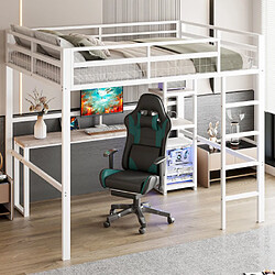 modfu Lit mezzanine 140x200 cm avec bureau et prise électrique, en métal, blanc