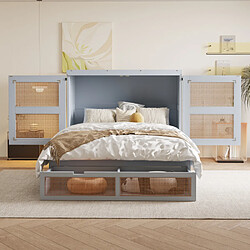 modfu Lit escamotable 140x200 cm avec tiroirs, en bois, gris