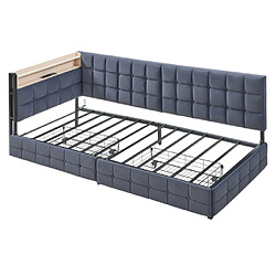 modfu Lit enfant 90x200 cm avec 2 tiroirs et lampe, en velours, gris foncé pas cher