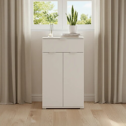 The White Stone Table de Chevet/Armoire Blanche 2 Portes + Tiroir | Meuble Gain de Place avec 2 Étagères Réglables | Préassemblé pour Chambre, Entrée, Salle de Bain et Salon