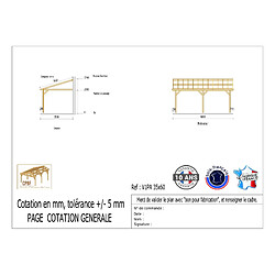 CPBF Carport adossé une pente 350cmx600cm, bois DOUGLAS Français (Charpente en bois-auvent-abri voiture) 21 m². Garantie 10 ans