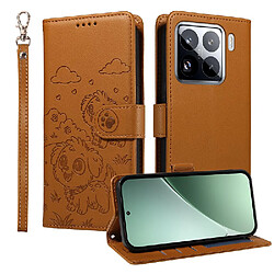 Étui Pour Xiaomi 15 Pro Sangle de poignet Chien en relief Supports de fente pour carte Cuir Poche Marron Étui Pour Xiaomi 15 Pro Sangle de poignet Chien en relief Supports de fente pour carte Cuir Poche GANGXUN Marron