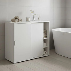 Avis The White Stone Meuble Bas 2 Portes Coulissantes Blanc | Armoire Gain de Place Moderne avec 2 Étagères Rég