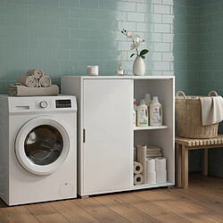 The White Stone Meuble Bas 2 Portes Coulissantes Blanc | Armoire Gain de Place Moderne avec 2 Étagères Rég pas cher