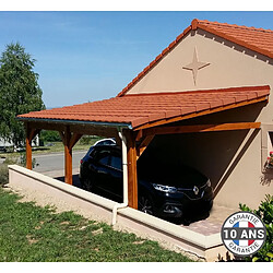 CPBF Carport adossé une pente 350cmx550cm, bois DOUGLAS Français (Charpente en bois-auvent-abri voiture) 20 m². Garantie 10 ans