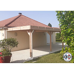 CPBF Carport adossé toit plat 400cmx500cm, bois DOUGLAS Français (Charpente en bois-auvent-abri voiture) 20 m². Garantie 10 ans