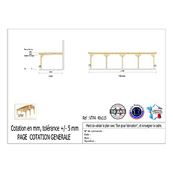 CPBF Carport adossé toit plat 450cmx550cm, bois DOUGLAS Français (Charpente en bois-auvent-abri voiture) 25 m². Garantie 10 ans