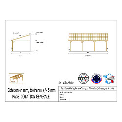 CPBF Carport adossé une pente 450cmx800cm, bois DOUGLAS Français (Charpente en bois-auvent-abri voiture) 36 m². Garantie 10 ans