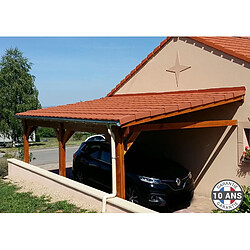 CPBF Carport adossé une pente 300cmx700cm, bois DOUGLAS Français (Charpente en bois-auvent-abri voiture) 21 m². Garantie 10 ans