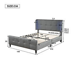 Avis modfu Lit adulte 140x200 cm avec LED et tête de lit réglable, en velours, gris