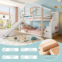 DZMDIP lit enfant 90 x 200 cm avec toboggan et escalier, lit superposer 2 place avec barrière de sécurité et rangement, certifié 747 pas cher