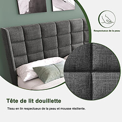 Avis DZMDIP Lit double 140x200cm en tissu de lin, Lit adulte Cadre de lit avec sommier à lattes et tête de lit rembourrée, Gris