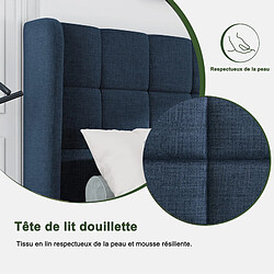 Acheter DZMDIP Lit adulte double 140x200cm avec sommier à lattes, capitonné style scandinave, lin bleu