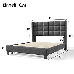Acheter DZMDIP Lit double 140x200cm en tissu de lin, Lit adulte Cadre de lit avec sommier à lattes et tête de lit rembourrée, Gris